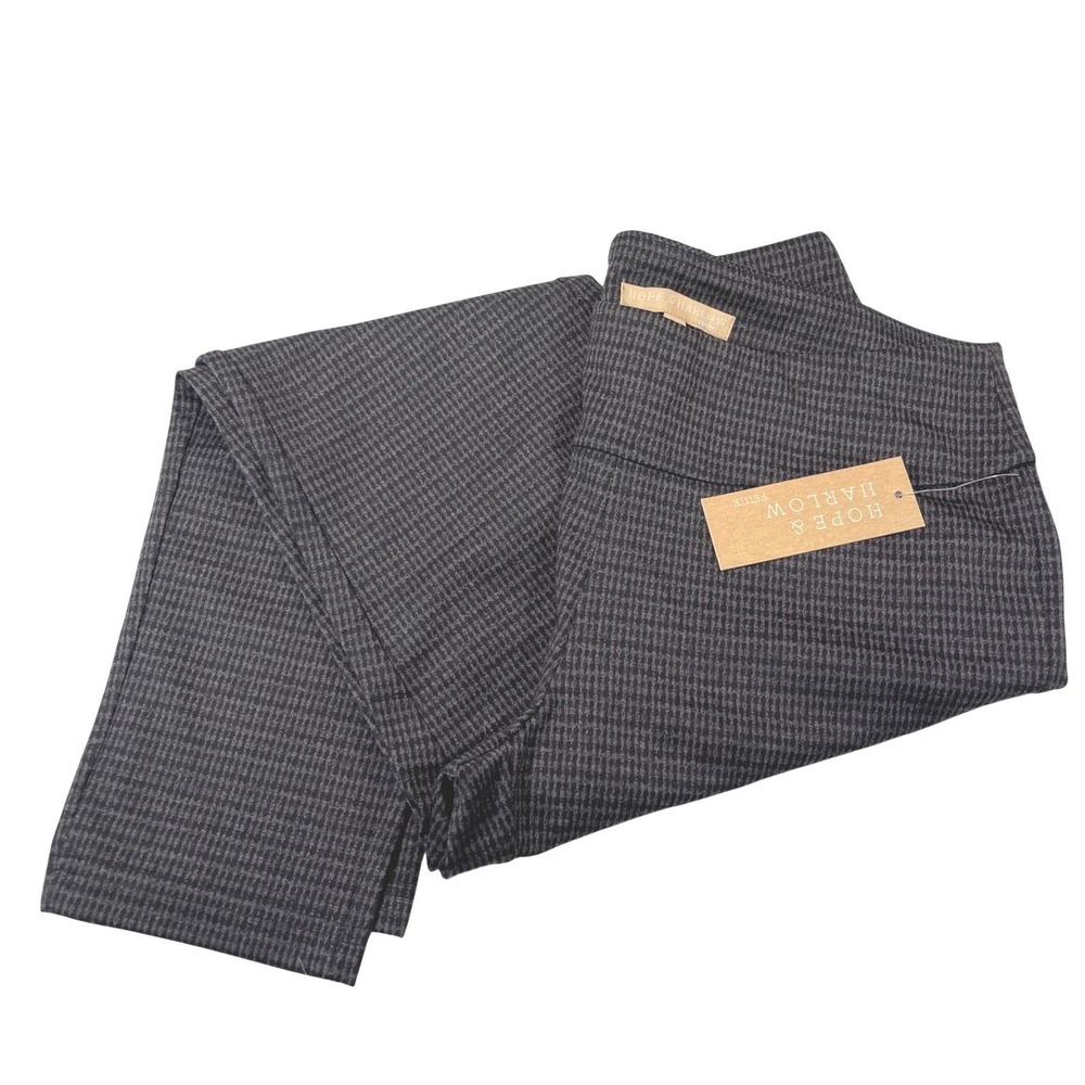 Hope & Harlow PM Grey Red Mini Check Pull On Pants Petite Career Dark Academia